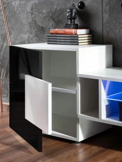 Pan Igiełka Meblościanka LED Czarny Biały Dąb Wotan 5 Elementów Salon