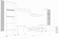 Pan Igiełka Meblościanka LED Czarny Biały Dąb Wotan 5 Elementów Salon