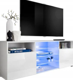 Pan Igiełka Szafka RTV LED Czarny Biały Dąb Wotan Połysk Mat Blue LEDs