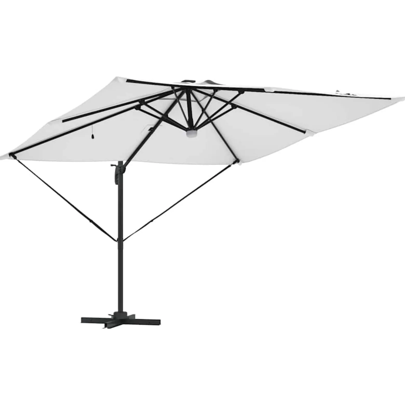 Parasol Ogrodowy Beżowy Składany z Podstawą Na Taras Ogród 286 x 284 x 270
