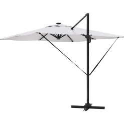 Parasol Ogrodowy Beżowy Składany z Podstawą Na Taras Ogród 286 x 284 x 270