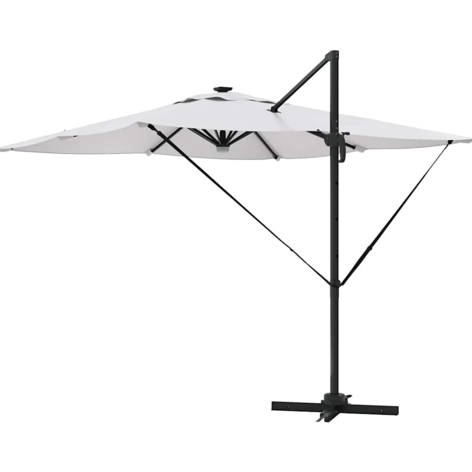 Parasol Ogrodowy Beżowy Składany z Podstawą Na Taras Ogród 286 x 284 x 270