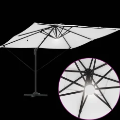 Parasol Ogrodowy Beżowy Składany z Podstawą Na Taras Ogród 286 x 284 x 270