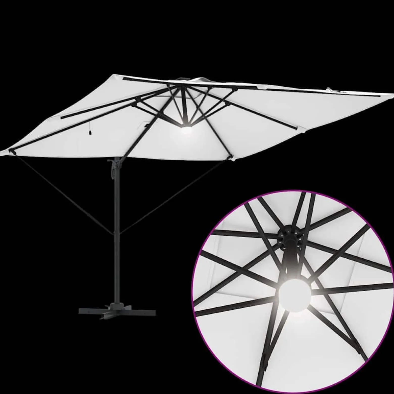 Parasol Ogrodowy Beżowy Składany z Podstawą Na Taras Ogród 286 x 284 x 270