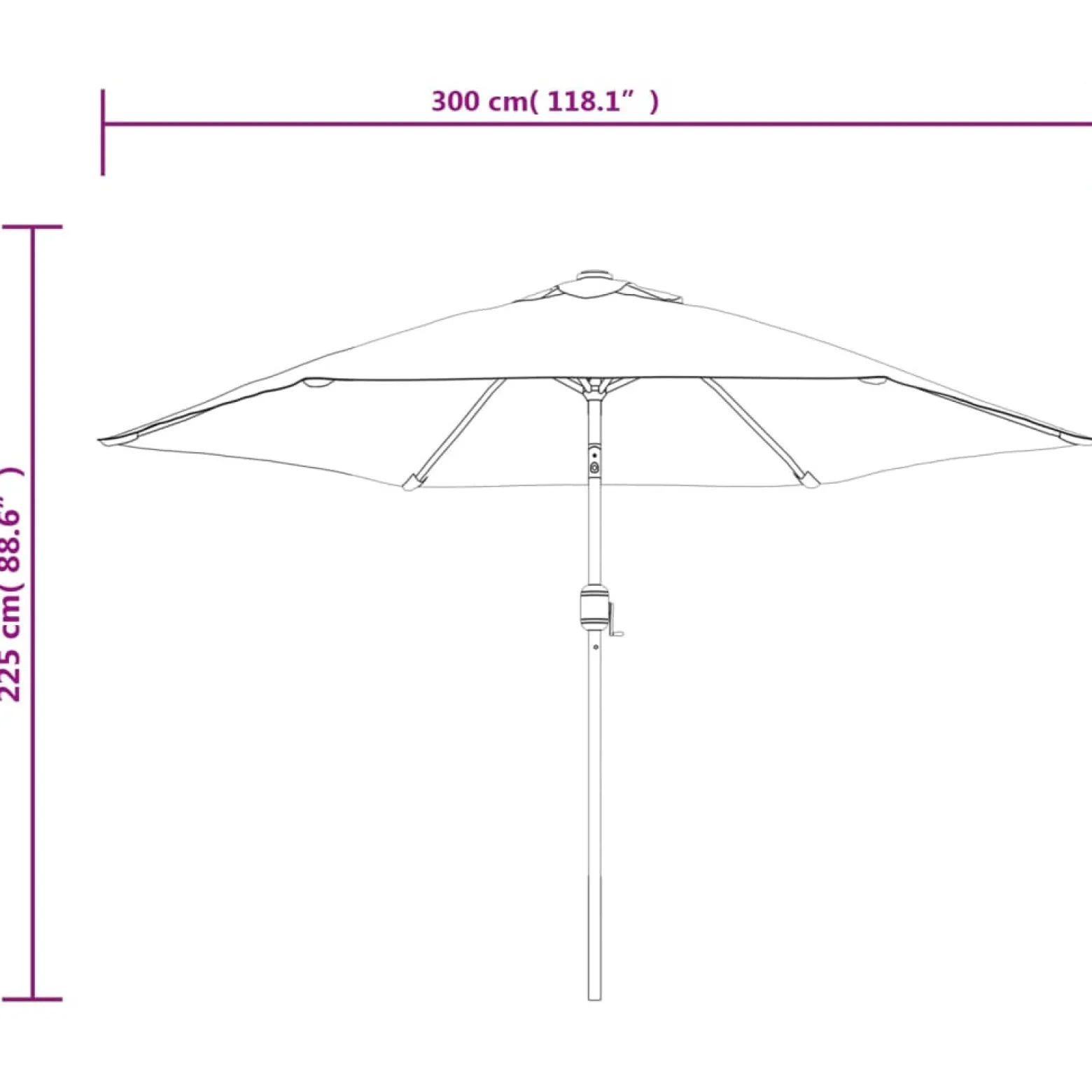 Parasol Ogrodowy Czarny Składany Na Słupku z Oświetleniem 300 cm