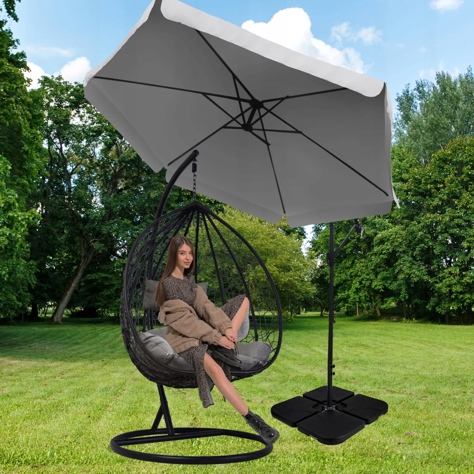 Parasol ogrodowy duży solidny składany z wysięgnikiem 350cm Dallas j. szary