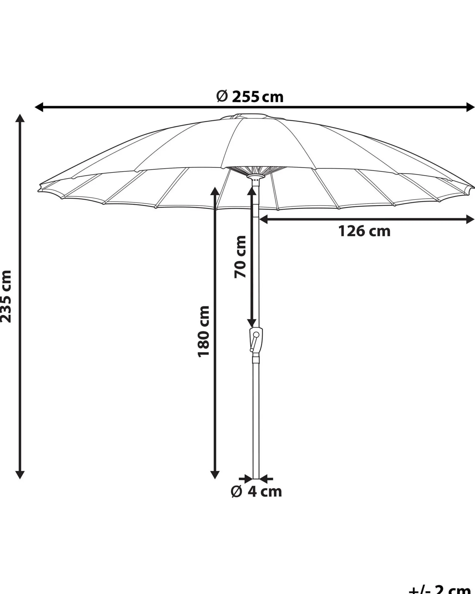 Parasol ogrodowy składany 255 cm z korbką zielony