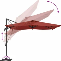 Parasol Ogrodowy Terakota Składany z Podstawą Na Taras Ogród LED 286 x 284