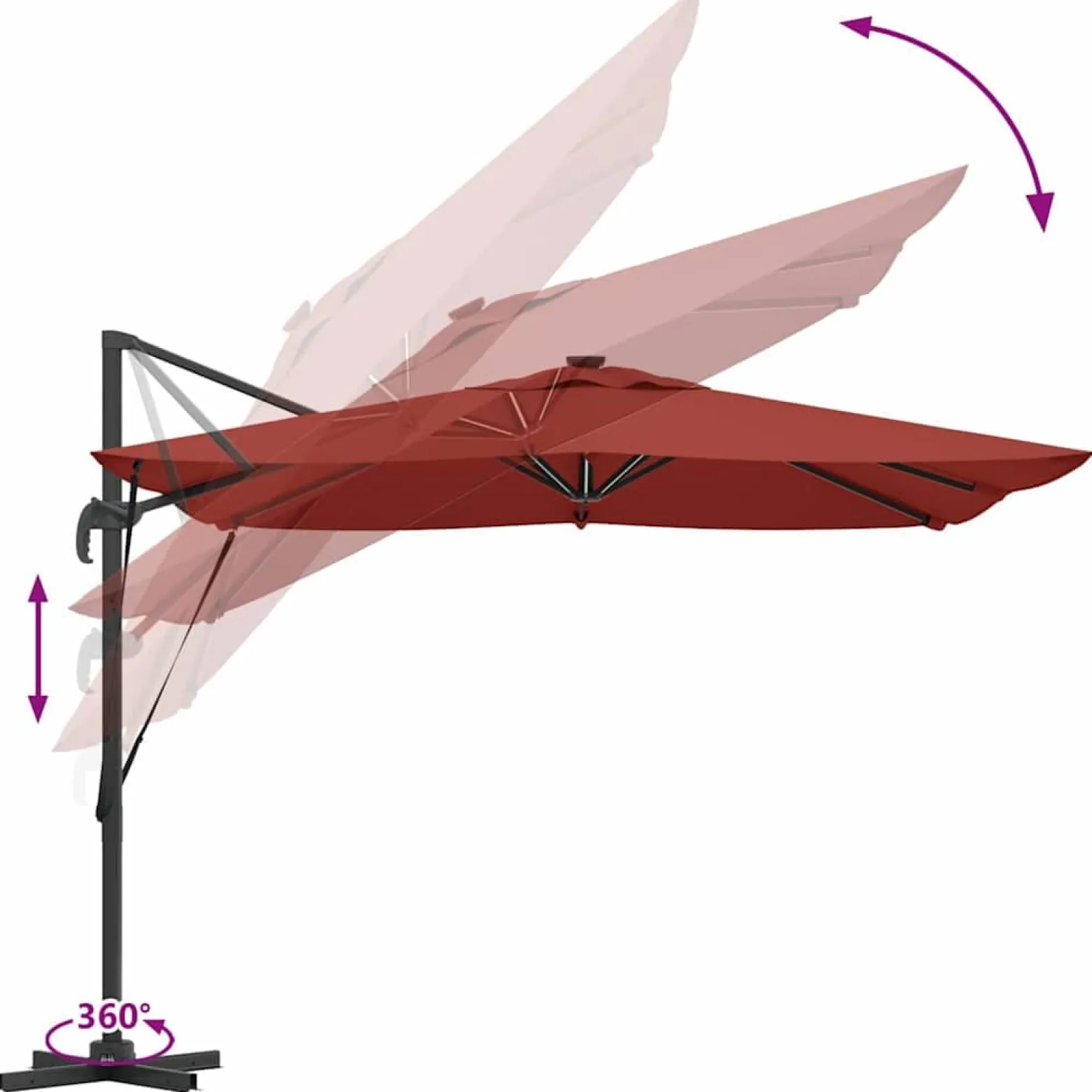 Parasol Ogrodowy Terakota Składany z Podstawą Na Taras Ogród LED 286 x 284