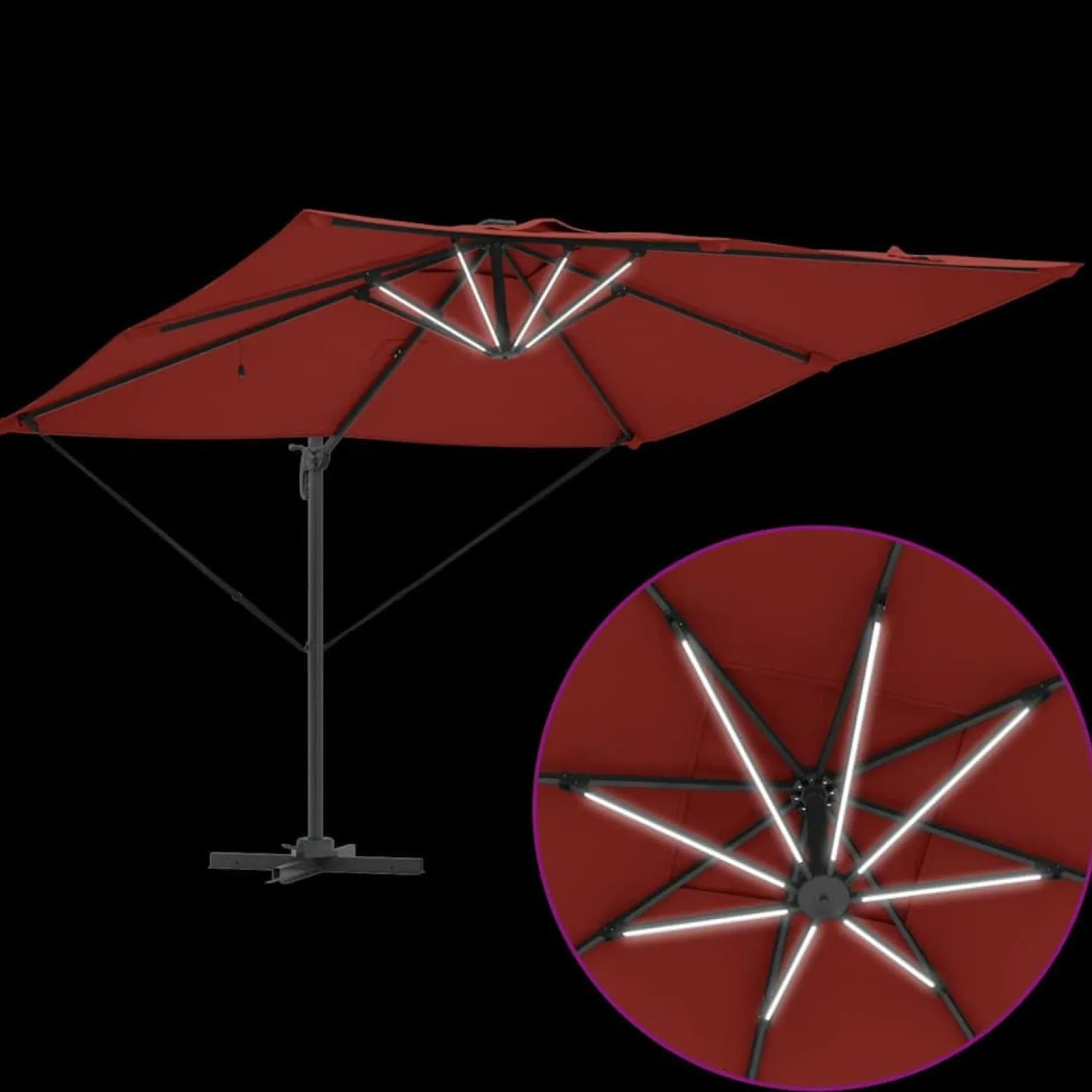 Parasol Ogrodowy Terakota Składany z Podstawą Na Taras Ogród LED 286 x 284