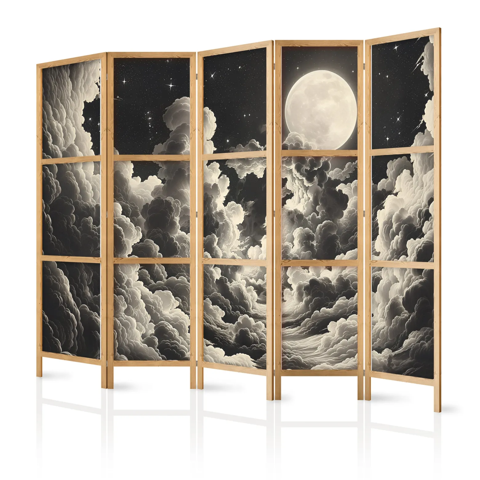 Parawan Japoński 5-panelowy Księżyc I Gwiazdy 225x172cm