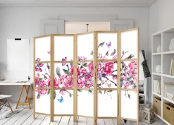 Parawan Japoński 5-panelowy Kwiaty I Motyle 225x172cm