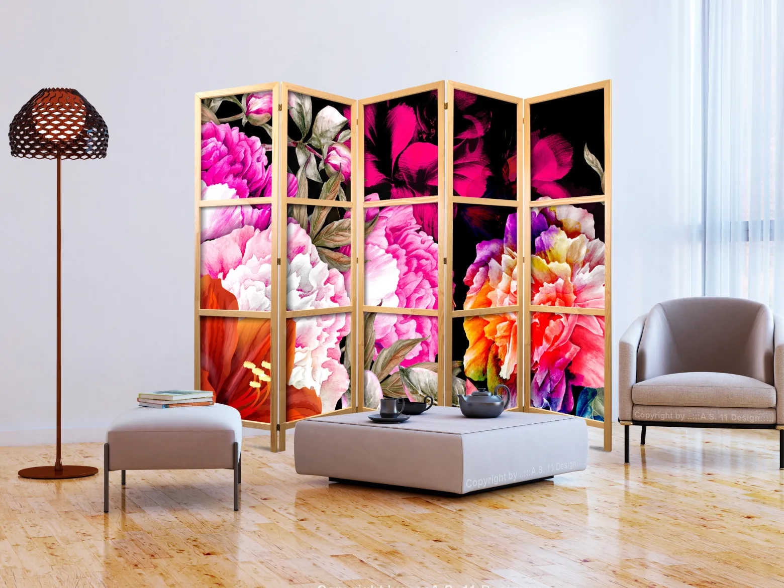 Parawan Japoński 5-panelowy Kwiatowa Obfitość 225x172cm