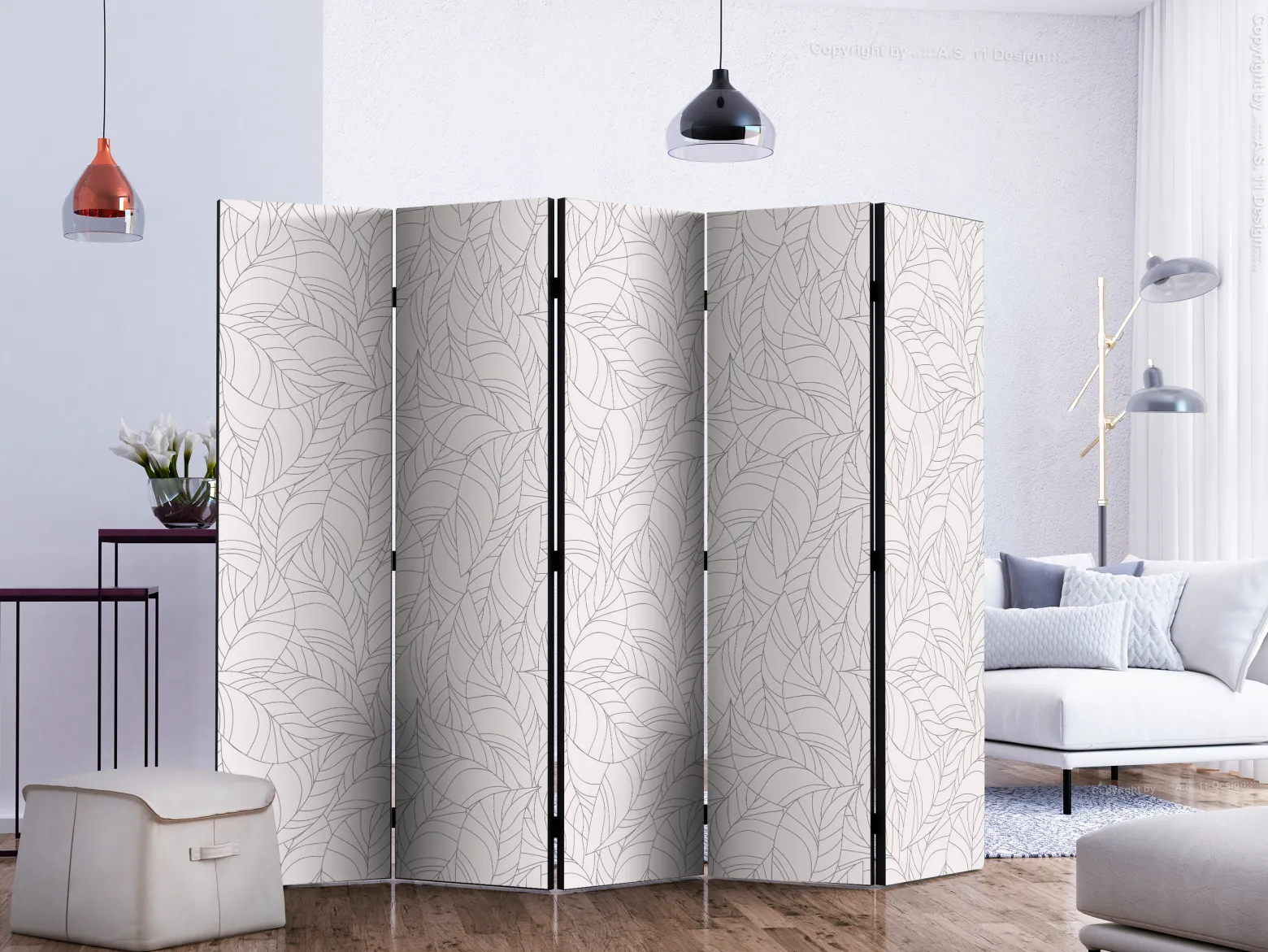 Parawan Jednostronny Bezbarwne Liście 225x172cm