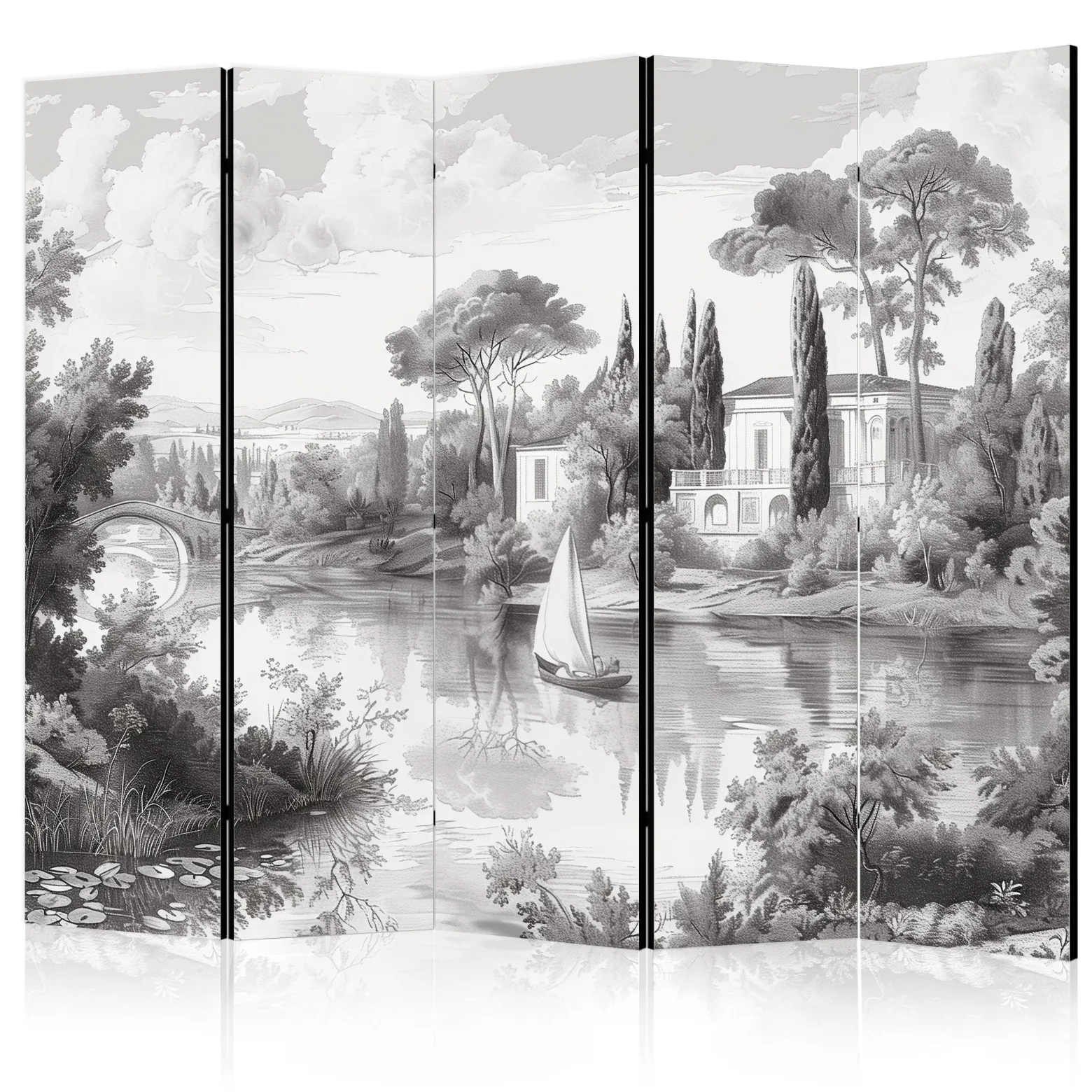 Parawan Jednostronny Czarno-Biały Pejzaż Vintage 225x172cm