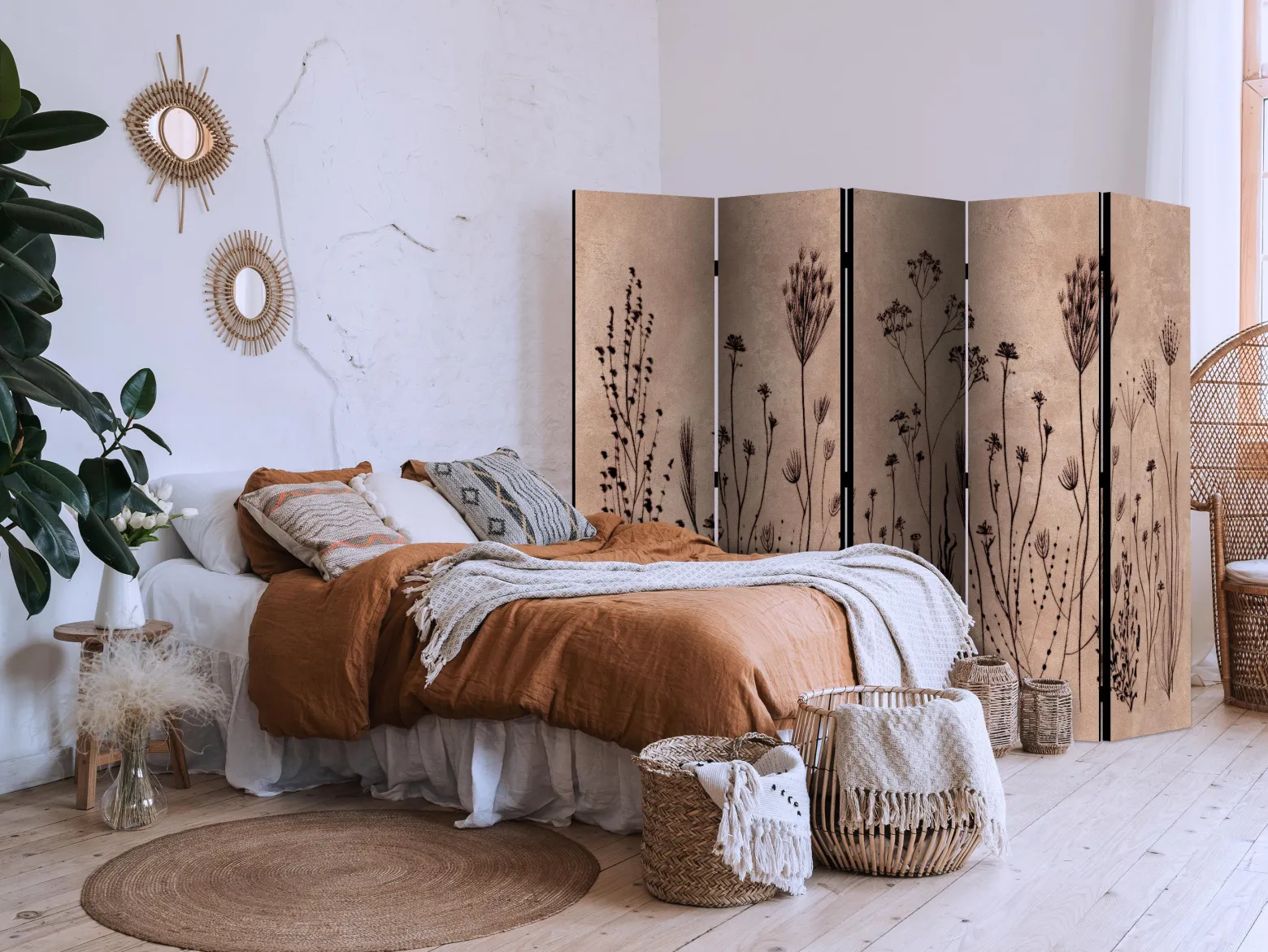 Parawan Jednostronny Roślinny Vintage 225x172cm