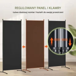 Parawan pokojowy 3-panelowy 228x184cm składany tkanina wolnostojący czarny