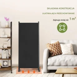Parawan pokojowy 3-panelowy 228x184cm składany tkanina wolnostojący czarny