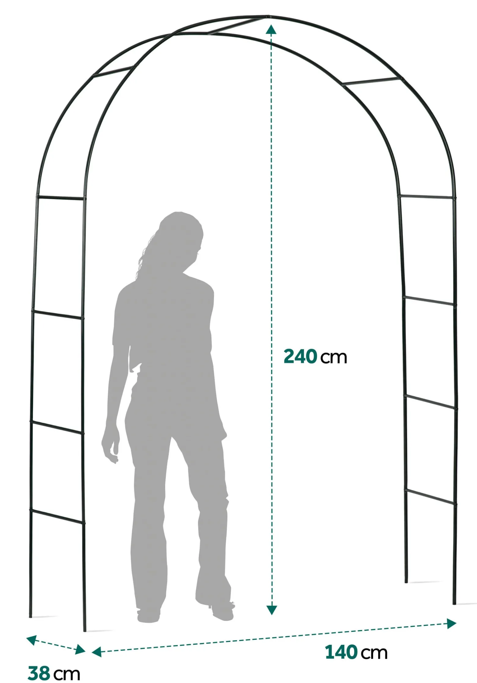 Pergola ogrodowa czarna łuk na kwiaty 240x140cm + kotwy Plonos