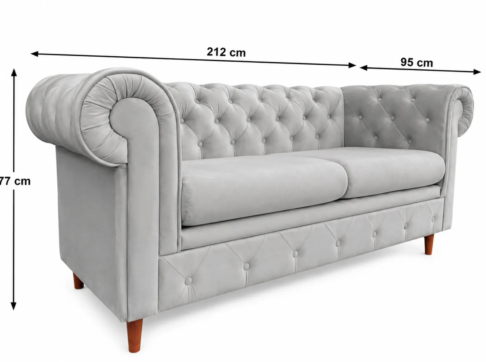 Pikowana sofa 2 osobowa Chesterfield Prima Amor Velvet 18 szara