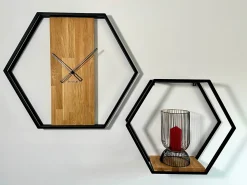 Półka loft hexagon dębowa 60cm 3d