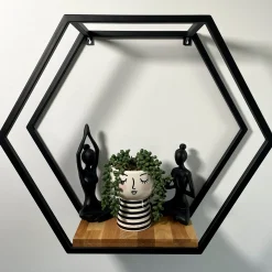Półka loft hexagon dębowa 60cm 3d