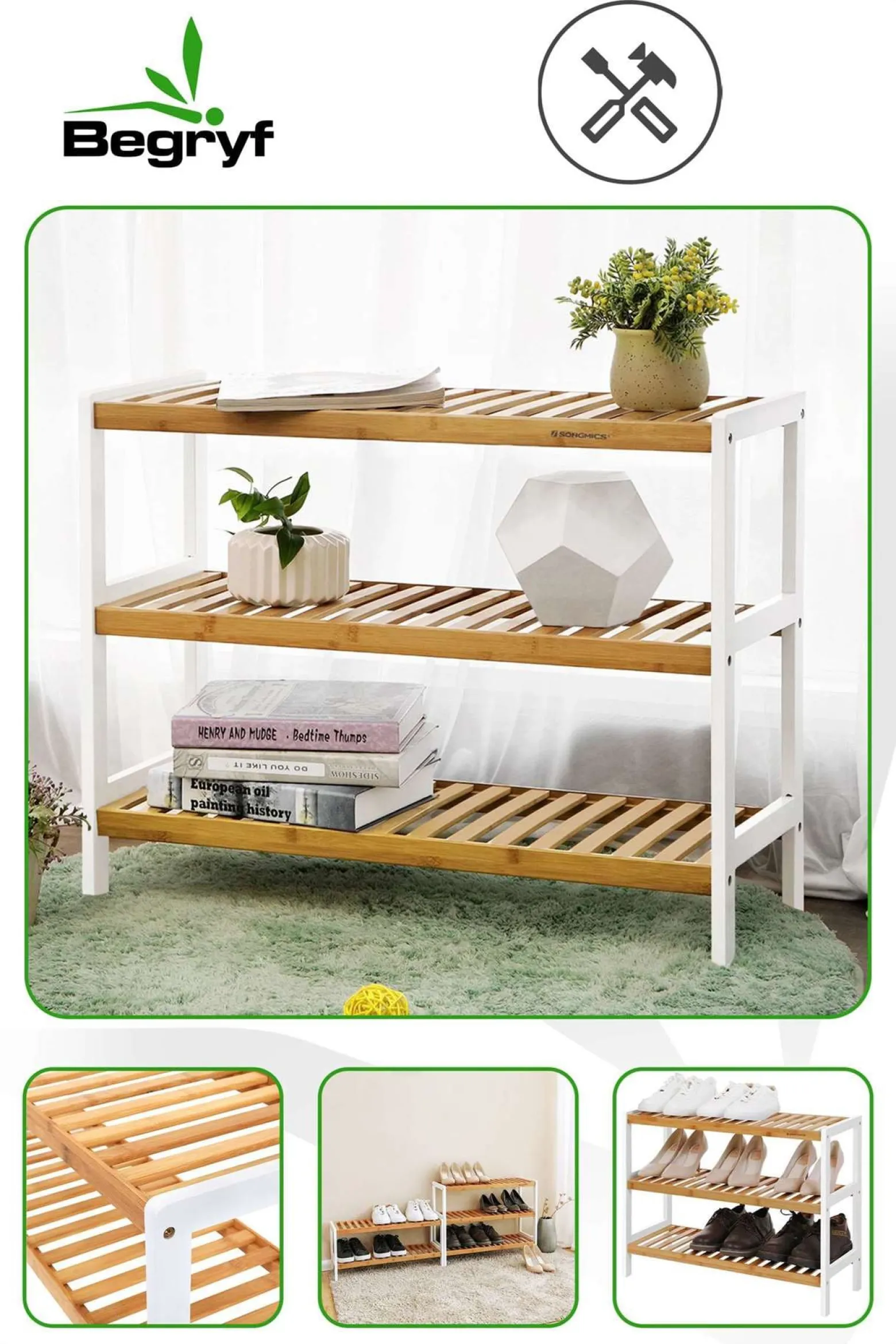 Półka miodowy na buty do przedpokoju BEGRYF 70x26x55