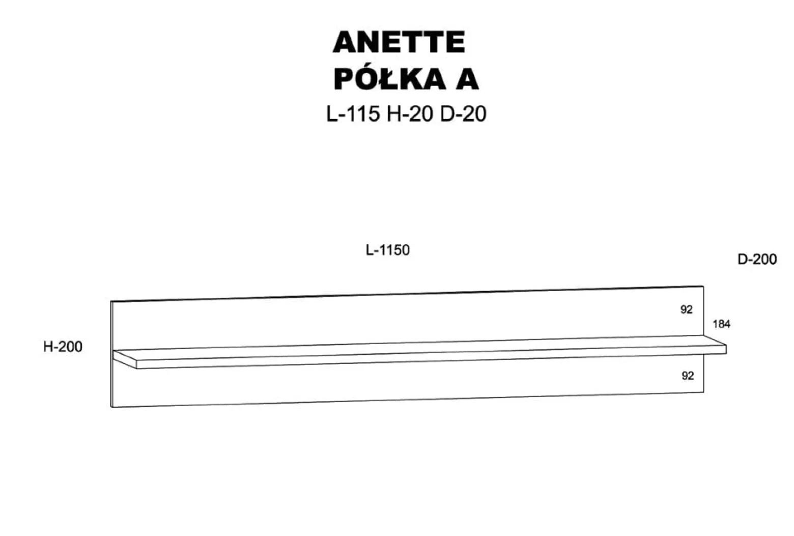 Półka ANETTE A 115 cm dąb artisan / czarny mat