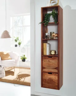 Półka Ścienna 150 cm Drewno Sheesham 5 Półek 2 Szuflady Nowoczesny