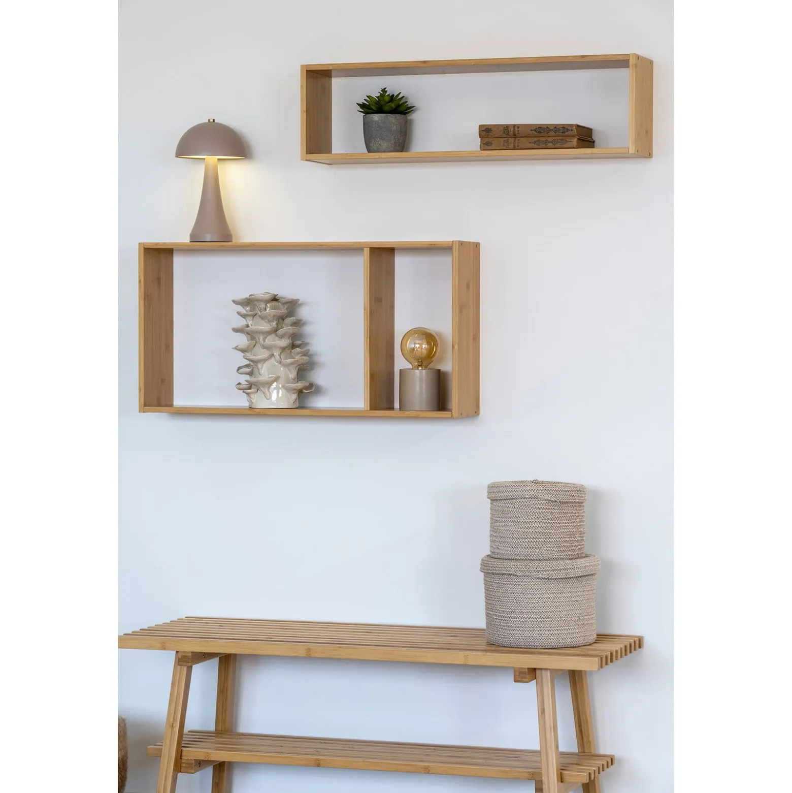 Półka ścienna Ember 70x15x35,5 cm bambusowa prostokątna