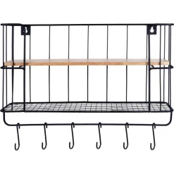 Półka ścienna metalowa z wieszakami 41x12x25,5 cm
