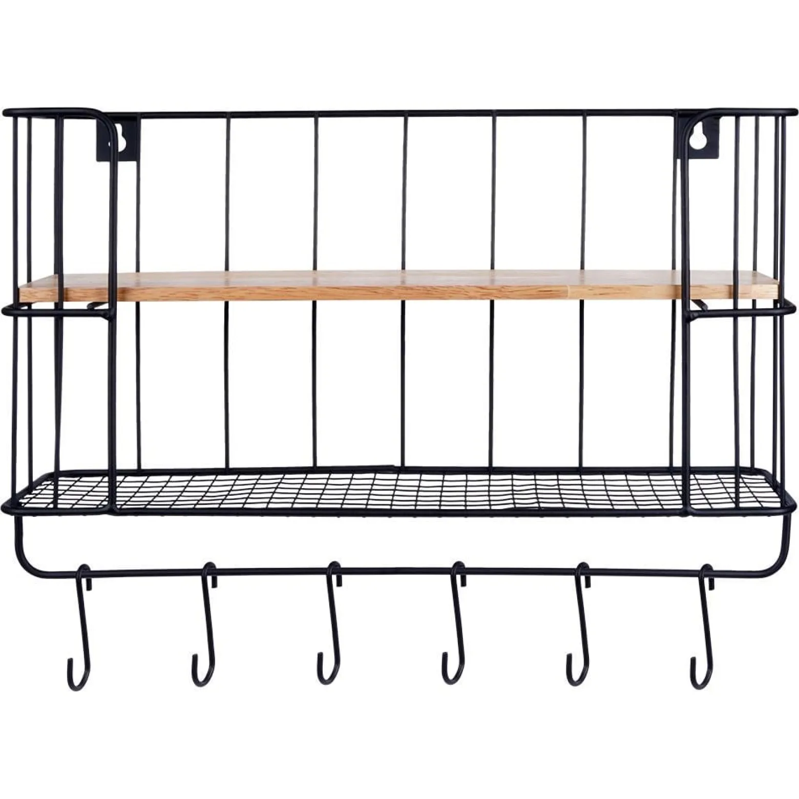 Półka ścienna metalowa z wieszakami 41x12x25,5 cm