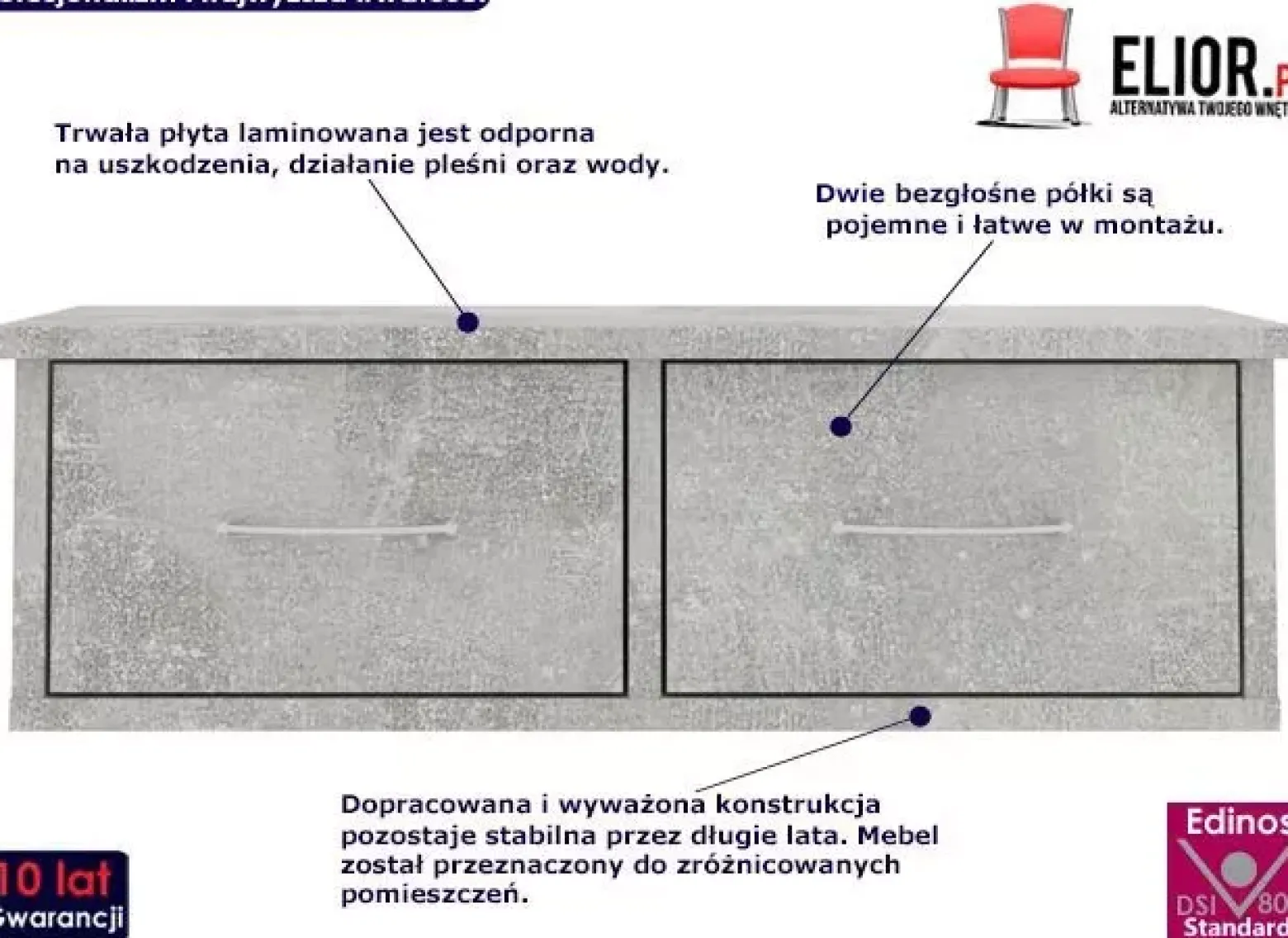 Półka ścienna z szufladami Toss 2X - szarość betonu