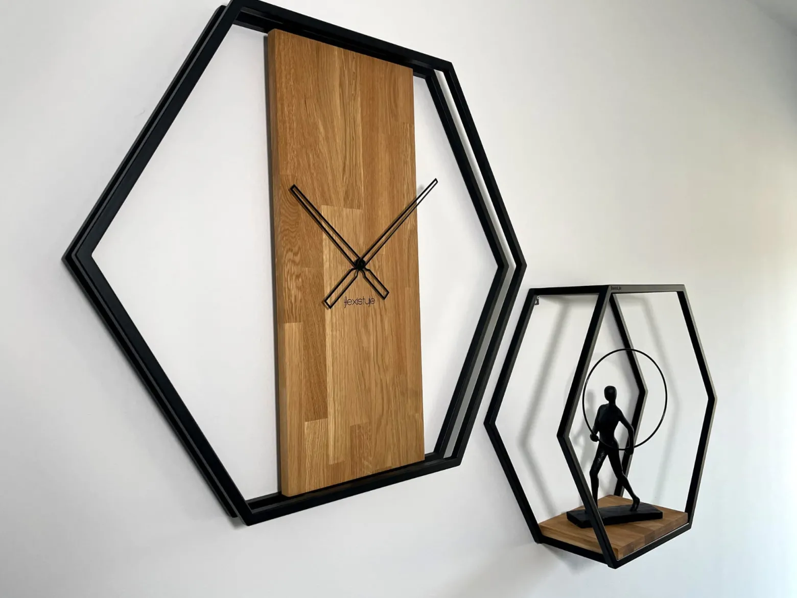 Półka loft hexagon dębowa 60cm 3d
