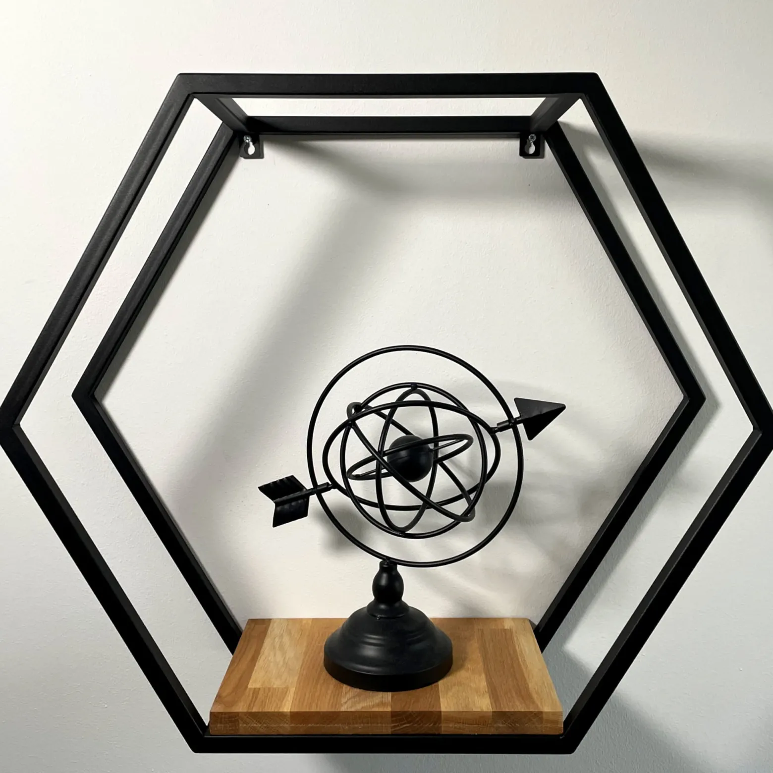 Półka loft hexagon dębowa 60cm 3d