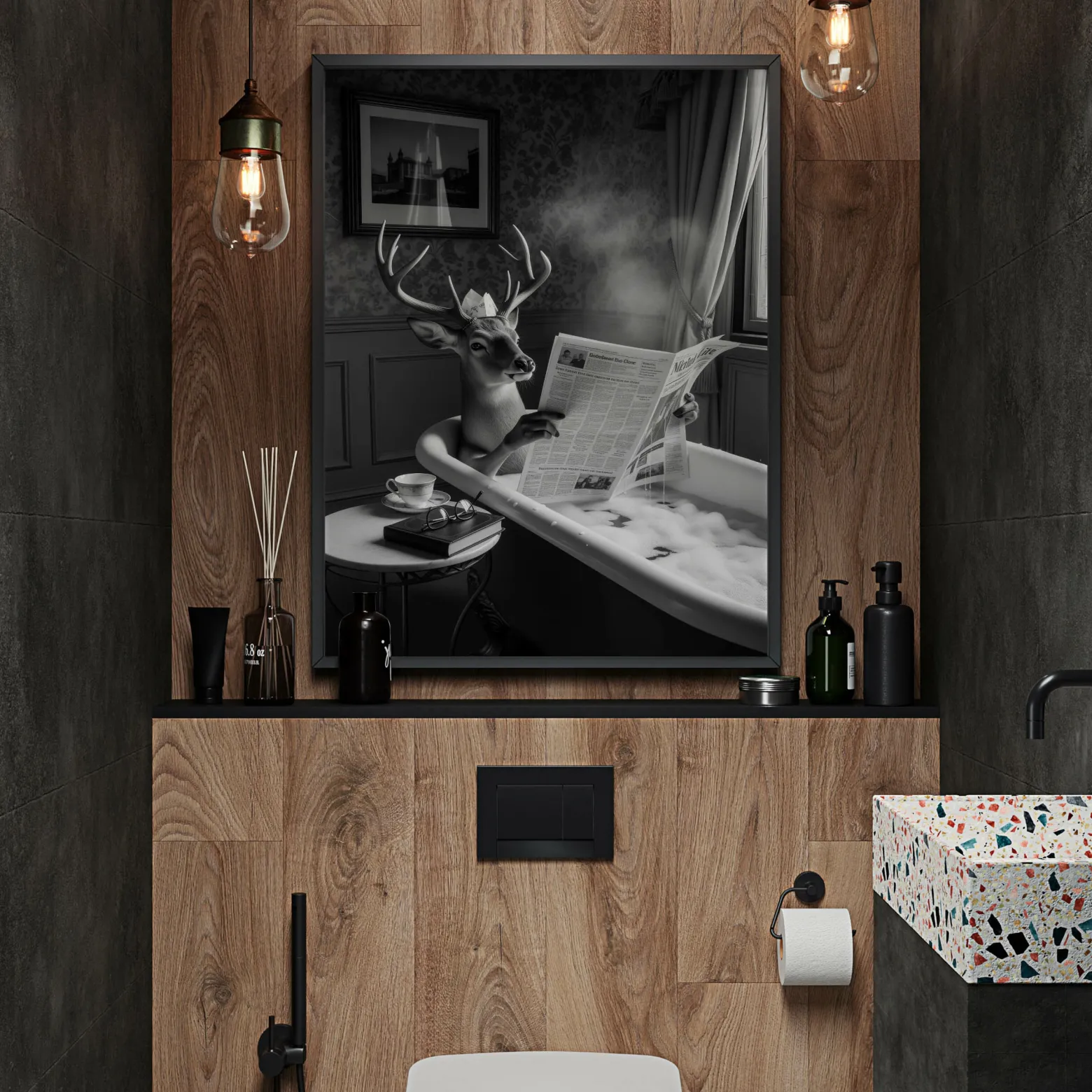 Plakat Jeleń z gazetą 20x30cm