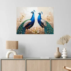 Plakat samoprzylepny do salonu Feeby Kolorowe Pawie Ptaki Natura 30x20