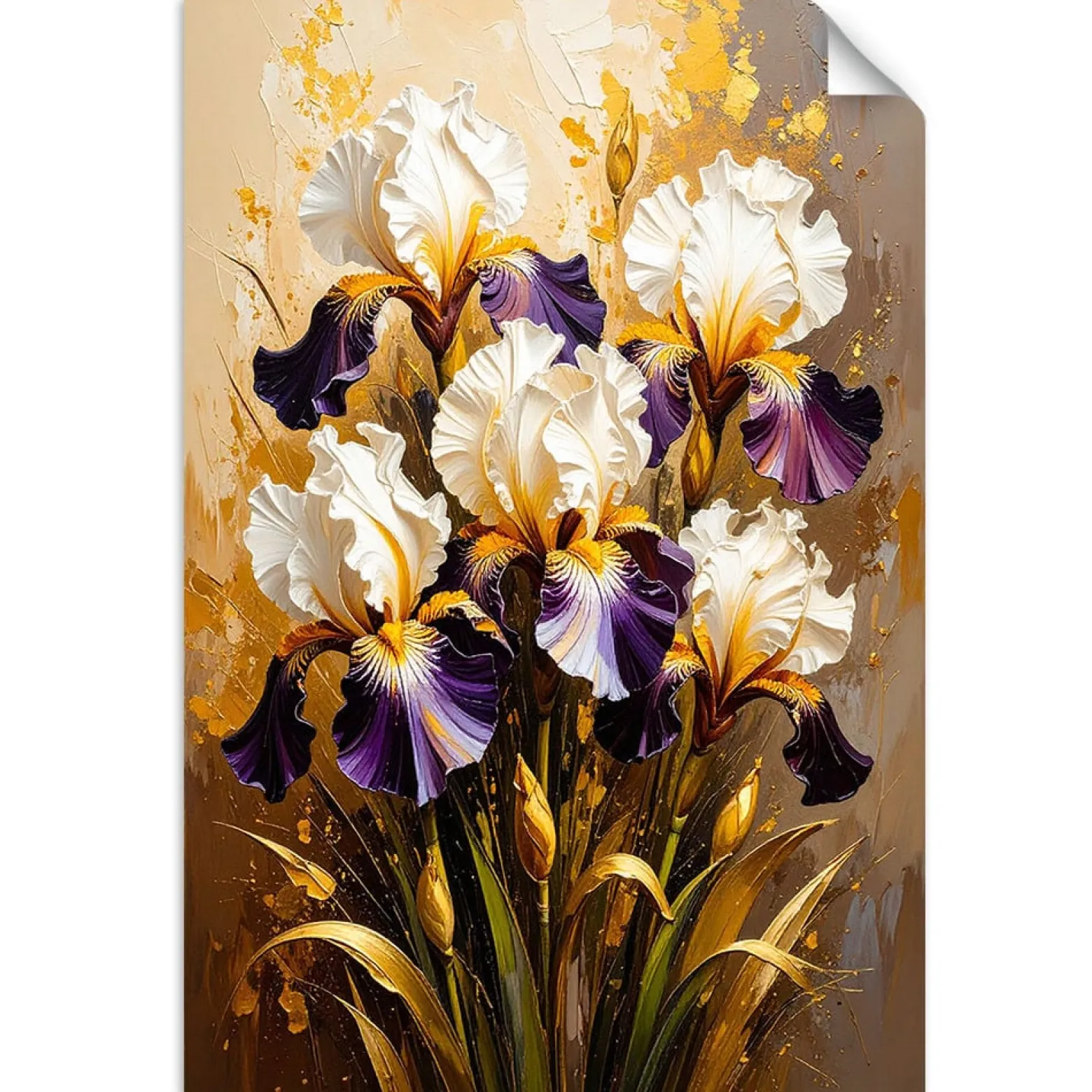 Plakat samoprzylepny do salonu Feeby Irysy Kwiaty na beżowym tle 20x30