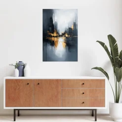 Plakat samoprzylepny do salonu Feeby Abstrakcja Złoty Szary Czarny 20x30
