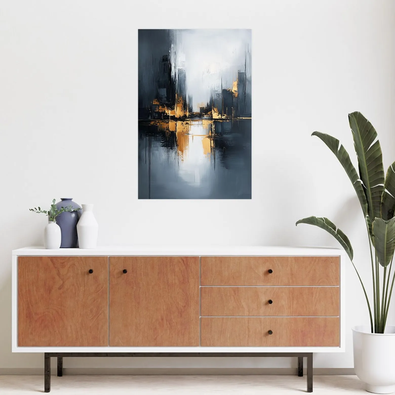 Plakat samoprzylepny do salonu Feeby Abstrakcja Złoty Szary Czarny 20x30