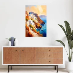 Plakat samoprzylepny do salonu Feeby Wyspa Santorini Grecja Krajobraz 20x30