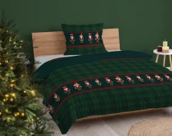 Pościel bawełniana Christmas Comfort 140x200 zielona kratka