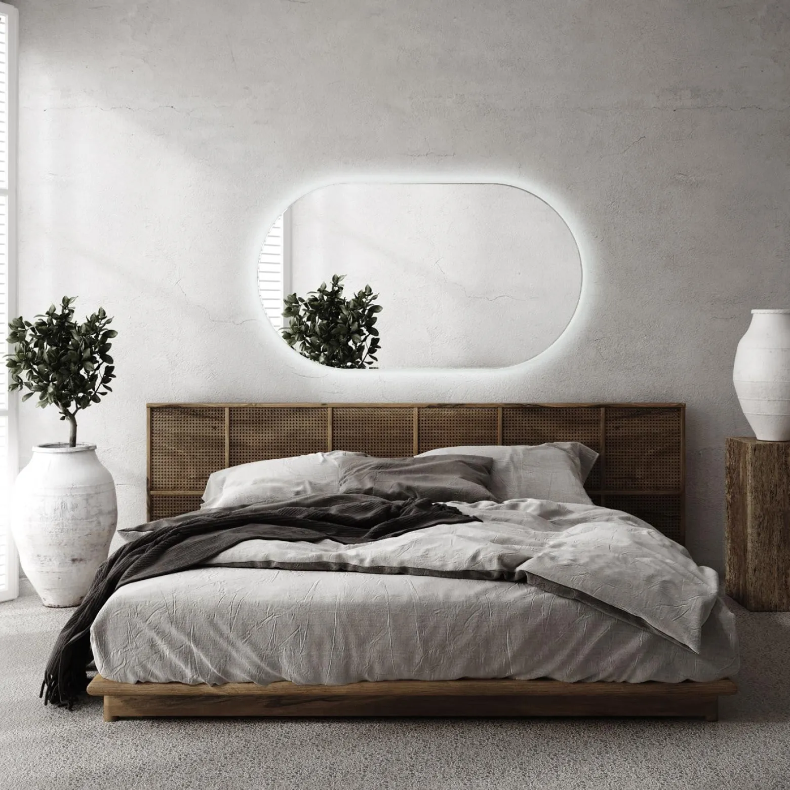 Podłużne Led Lustro Owal Do Sypialni Dekoracyjne 80x46 cm