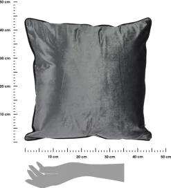 Poduszka dekoracyjna welurowa srebrna 45x45 cm glamour z lamówką na zamek