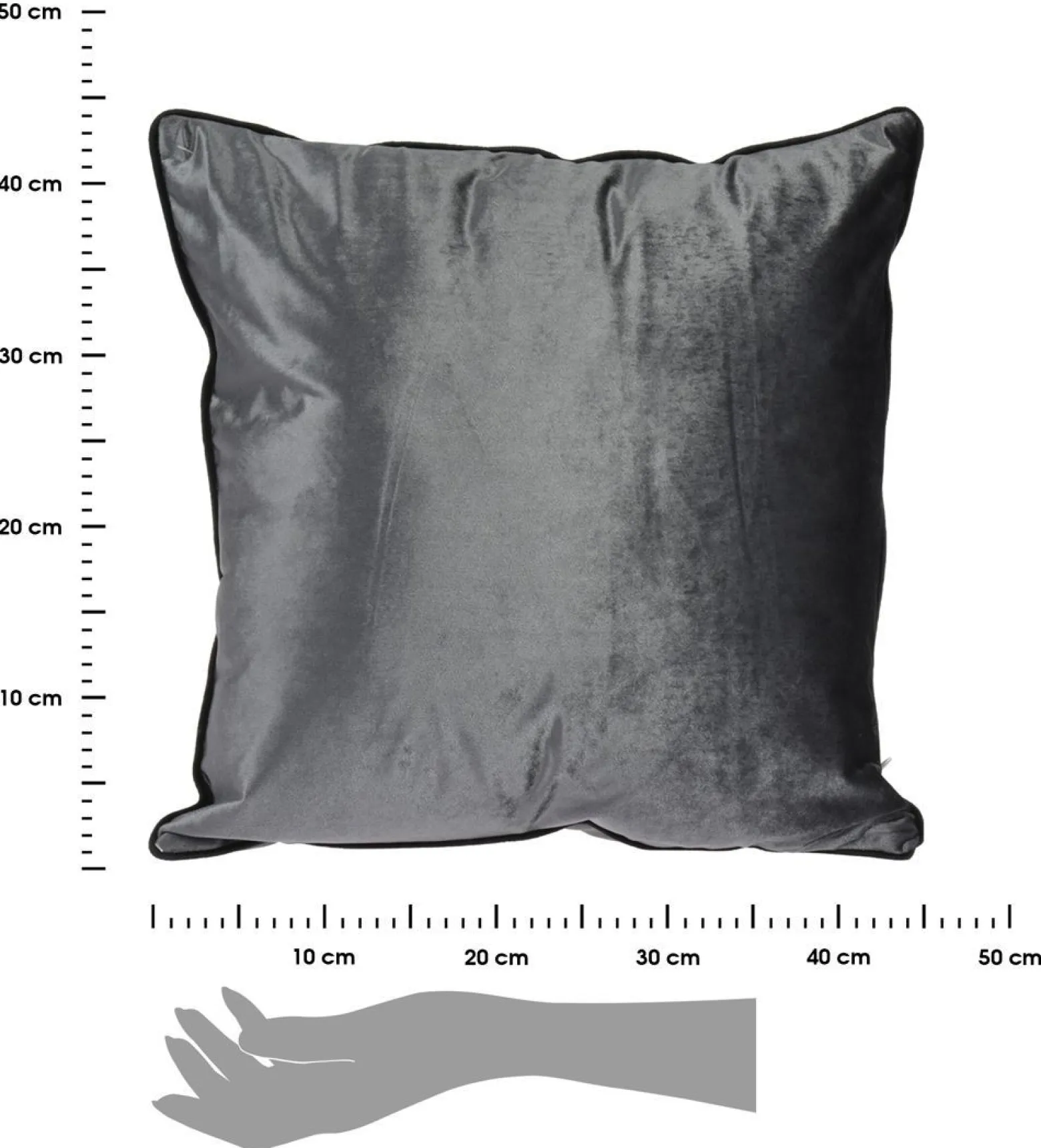 Poduszka dekoracyjna welurowa srebrna 45x45 cm glamour z lamówką na zamek