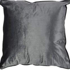 Poduszka dekoracyjna welurowa srebrna 45x45 cm glamour z lamówką na zamek