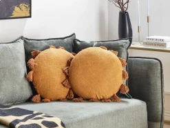 2 poduszki okrągłe frędzle 45 cm pomarańczowe