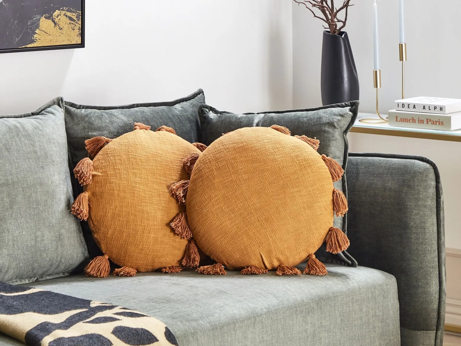 2 poduszki okrągłe frędzle 45 cm pomarańczowe