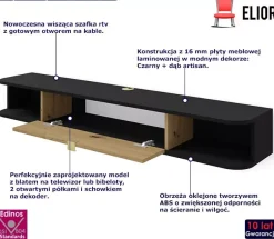 Podwieszana szafka rtv czarny + dąb artisan - Zyren