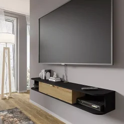 Podwieszana szafka rtv czarny + dąb artisan - Zyren